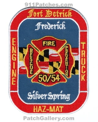 Fort Detrick Fire Department Station 50 54 US Army Military Patch (Maryland)
Scan By: PatchGallery.com
Keywords: ft. dept. engine truck company co. frederick silver spring haz-mat hazmat rescue prevention united states u.s.