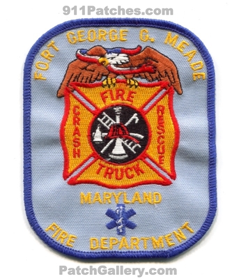 Fort George G. Meade Fire Department Crash Rescue CFR Truck US Army Military Patch (Maryland)
Scan By: PatchGallery.com
Keywords: ft. dept. arff aircraft airport firefighter firefighting