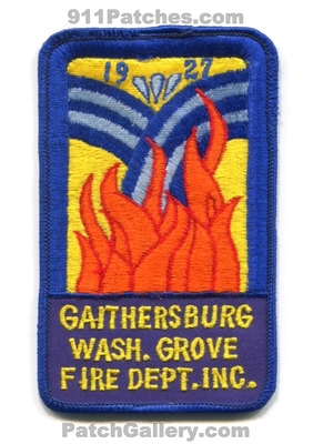 Gaithersburg Washington Grove Fire Department Inc Patch (Maryland)
Scan By: PatchGallery.com
Keywords: wash. dept. inc. 1927
