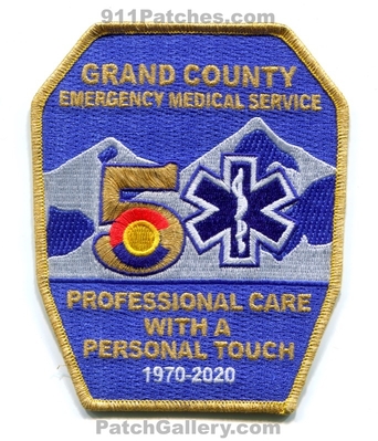 Grand County Emergency Medical Services EMS 50 Years Patch (Colorado)
[b]Scan From: Our Collection[/b]
Keywords: co. ambulance emt paramedic professional care with a personal touch