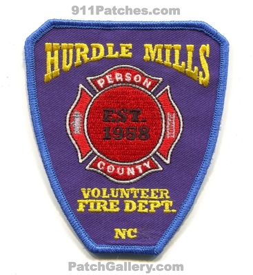Hurdle Mills Volunteer Fire Department Person County Patch (North Carolina)
Scan By: PatchGallery.com
Keywords: vol. dept. co. est. 1958
