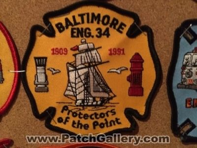 Baltimore City Fire Department Engine 34 (Maryland)
Picture By: PatchGallery.com
Thanks to Jeremiah Herderich
Keywords: dept. bcfd eng. company station protectors of the point