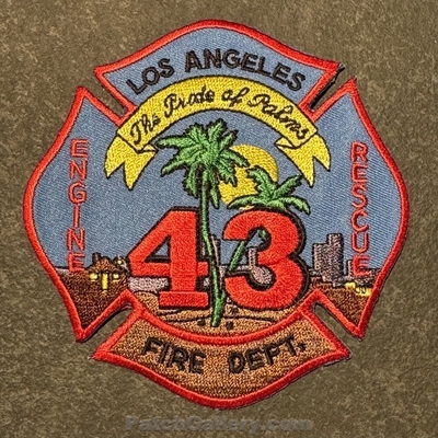 Los Angeles City Fire Department LAFD Engine 43 Rescue 43 Patch (California)
Picture By: PatchGallery.com
Thanks to Jeremiah Herderich
Keywords: lafd dept. company co. station the pride of palms