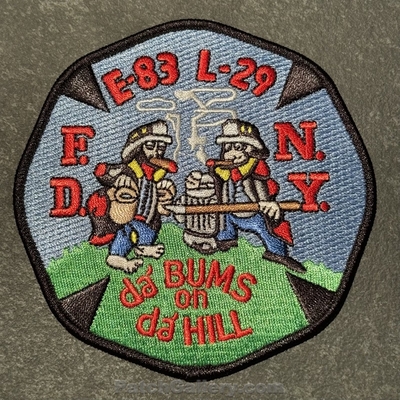 New York City Fire Department FDNY Engine 83 Ladder 29 Patch (New York)
Picture By: PatchGallery.com
Thanks to Jeremiah Herderich
Keywords: of dept. f.d.n.y. station da bums on the hill