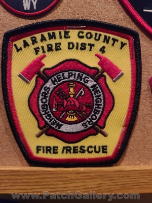 Laramie County Fire District 4 Patch (Wyoming)
Thanks to Jeremiah Herderich for the picture.
Keywords: co. dist. number no. #4 department dept. rescue neighbors helping neighbors