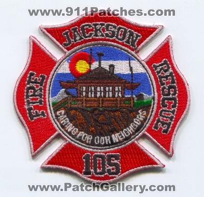 Jackson 105 Fire Rescue Department Patch (Colorado)
[b]Scan From: Our Collection[/b]
Keywords: dept. caring for our neighbors