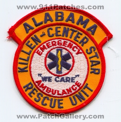 Killen-Center Star Rescue Unit Emergency Ambulance EMS Patch (Alabama)
Scan By: PatchGallery.com
Keywords: emt paramedic we care