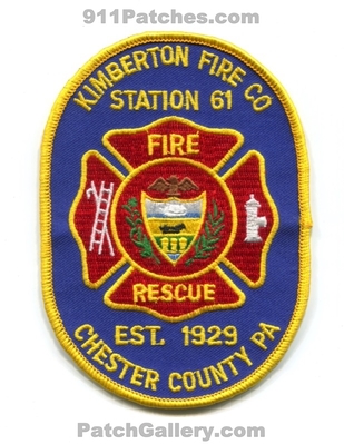 Kimberton Fire Company Station 61 Chester County Patch (Pennsylvania)
Scan By: PatchGallery.com
Keywords: co. rescue department dept. est. 1929