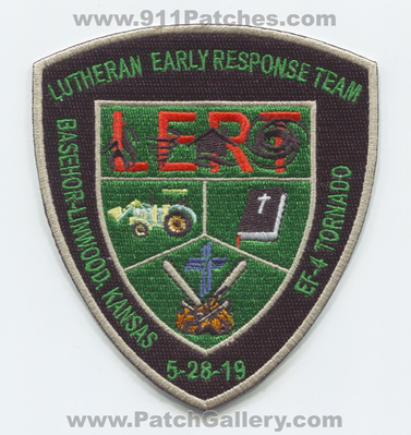 Lutheran Early Response Team LERT Basehor Linwood EF-4 Tornado Patch (Kansas)
Scan By: PatchGallery.com
[b]Patch Made By: 911Patches.com[/b]
Keywords: 5-28-19 ef4 rescue