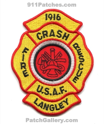 Langley Air Force Base AFB Crash Fire Rescue CFR Department USAF Military Patch (Virginia)
Scan By: PatchGallery.com
Keywords: a.f.b. dept. u.s.a.f. airport aircraft cfr crash firefighter firefighting arff 1916