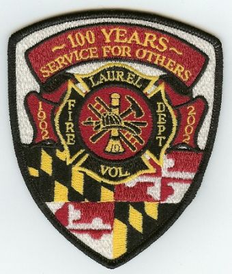 Laurel Fire Dept
Thanks to PaulsFirePatches.com for this scan.
Keywords: maryland department 100 years volunteer