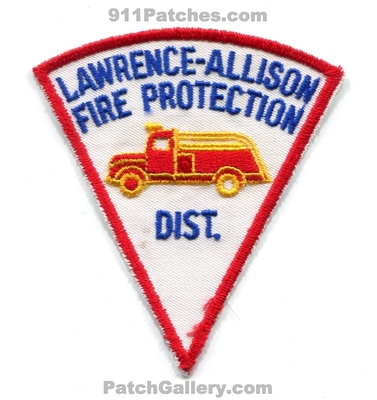 Lawrence Allison Fire Protection District Patch (Illinois)
Scan By: PatchGallery.com
Keywords: prot. dist. department dept.