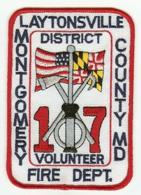 Laytonsville Volunteer Fire Dept
Thanks to PaulsFirePatches.com for this scan.
Keywords: maryland department montgomery county district 17