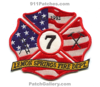 Lemon Springs Fire Department 7 Patch (North Carolina)
Scan By: PatchGallery.com
Keywords: dept. est. 1981