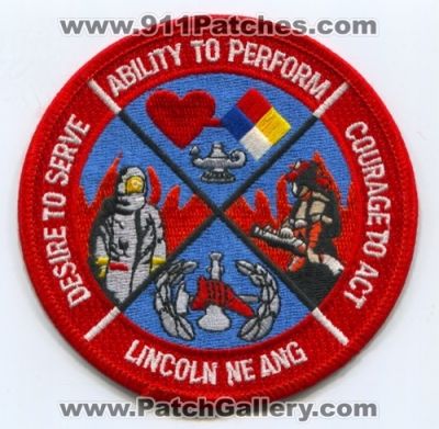 Lincoln Air National Guard ANG Fire Department USAF Military Patch (Nebraska)
Scan By: PatchGallery.com
Keywords: dept. desire to serve ability to perfrom courage to act