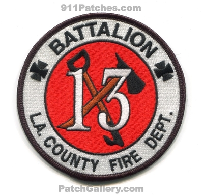Los Angeles County Fire Department Battalion 13 Patch (California)
Scan By: PatchGallery.com
Keywords: co. of dept. lacofd l.a.co.f.d. station company chief