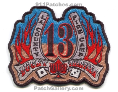 Los Angeles County Fire Department Camp 13 Patch (California)
Scan By: PatchGallery.com
Keywords: co. of dept. lacofd l.a.co.f.d. company station lucky thirteen malibu forest wildfire wildland