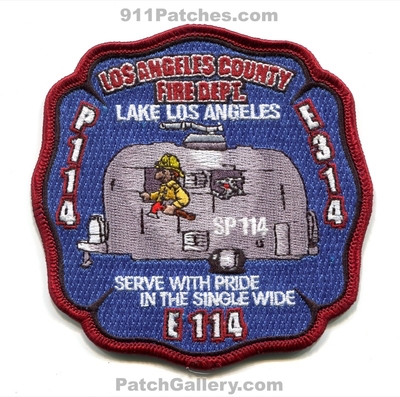 Los Angeles County Fire Department Station 114 Patch (California)
Scan By: PatchGallery.com
Keywords: Co. of Dept. LACoFD L.A.Co.F.D. Patrol P114 Engine E114 Engine 314 E314 SP114 Company Lake Los Angeles - Serve with Pride in the Single Wide