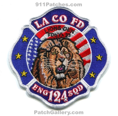 Los Angeles County Fire Department Station 124 Patch (California)
Scan By: PatchGallery.com
Keywords: co. of dept. lacofd l.a.co.f.d. engine squad company sqd lions den