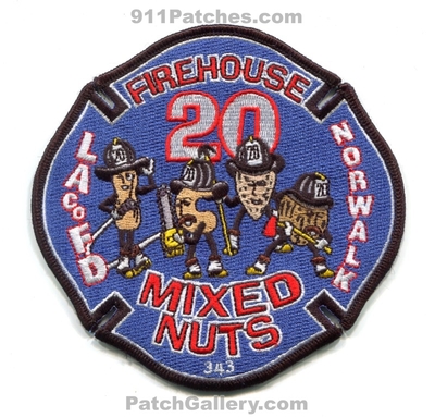 Los Angeles County Fire Department Station 20 Patch (California)
Scan By: PatchGallery.com
Keywords: Co. of Dept. LACoFD L.A.Co.F.D. Company Firehouse Mixed Nuts - Norwalk
