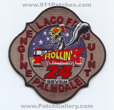 Los Angeles County Fire Department Station 24 Patch (California)
Scan By: PatchGallery.com
[b]Patch Made By: 911Patches.com[/b]
Keywords: LACoFD L.A.Co.F.D. Dept. Engine Quint Company Co. Palmdale - Rollin&#039; 24 Seven - Skunk