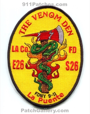 Los Angeles County Fire Department Station 26 Patch (California)
Scan By: PatchGallery.com
Keywords: co. of dept. lacofd l.a.co.f.d. engine squad company la puente the venom den snake e26 s26