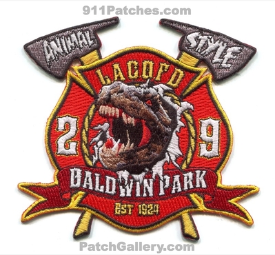 Los Angeles County Fire Department Station 29 Patch (California)
Scan By: PatchGallery.com
Keywords: co. of dept. lacofd l.a.co.f.d. company baldwin park animal style est 1924 dinosaur