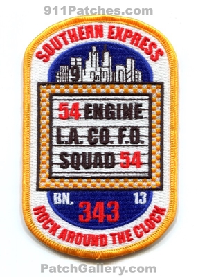 Los Angeles County Fire Department Station 54 Patch (California)
Scan By: PatchGallery.com
Keywords: Co. of Dept. LACoFD L.A.Co.F.D. Engine Squad Battalion Chief 13 Bn. Company Southern Express Rock Around the Clock