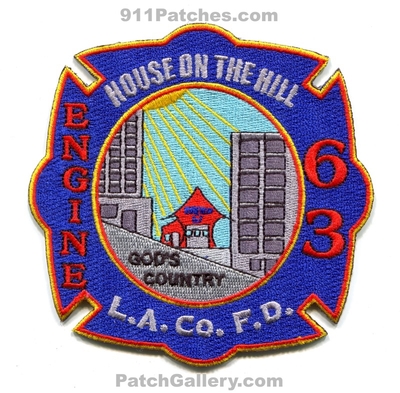 Los Angeles County Fire Department Station 63 Patch (California)
Scan By: PatchGallery.com
Keywords: co. of dept. lacofd l.a.co.f.d. engine house on the hill gods country