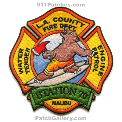 Los Angeles County Fire Department Station 70 Patch (California)
Scan By: PatchGallery.com
Keywords: co. of dept. lacofd l.a.co.f.d. engine patrol water tender company malibu bear