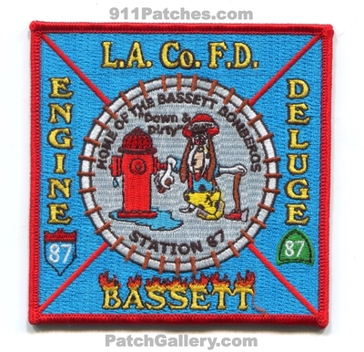 Los Angeles County Fire Department Station 87 Patch (California)
Scan By: PatchGallery.com
Keywords: co. of dept. lacofd l.a.co.f.d. company engine deluge home of the bassett bomberos down & and dirty