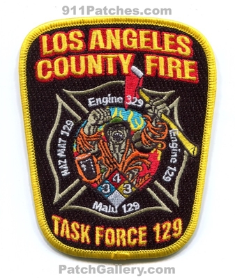 Los Angeles County Fire Department Task Force 129 Patch (California)
Scan By: PatchGallery.com
Keywords: co. of dept. lacofd l.a.co.f.d. engine 329 company malu engine hazmat hulk
