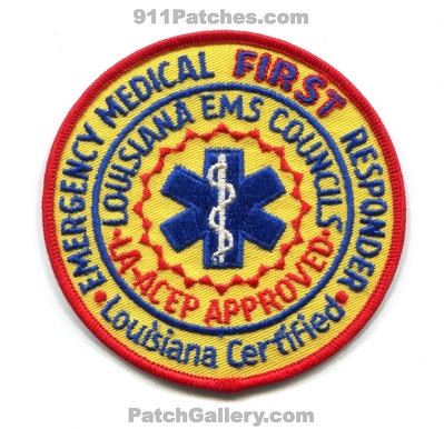 Louisiana State Emergency Medical First Responder Patch (Louisiana)
Scan By: PatchGallery.com
Keywords: services ems ambulance certified licensed registered councils la-acep approved