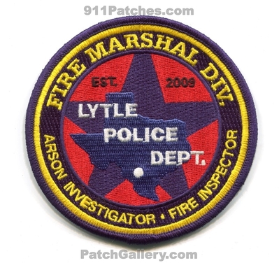 Lytle Police Department Fire Marhsal Division Patch (Texas)
Scan By: PatchGallery.com
Keywords: dept. div. arson investigator inspector est. 2009