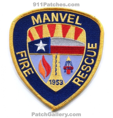 Manvel Fire Rescue Department Patch (Texas)
Scan By: PatchGallery.com
Keywords: dept. 1953