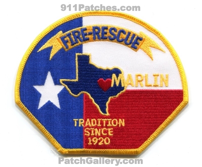 Marlin Fire Rescue Department Patch (Texas)
Scan By: PatchGallery.com
Keywords: dept. tradition since 1920