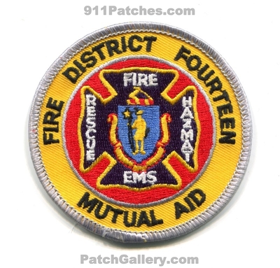 Massachusetts Fire District Fourteen Mutual Aid Patch (Massachusetts)
Scan By: PatchGallery.com
Keywords: dist. 14 department dept. rescue ems hazmat haz-mat