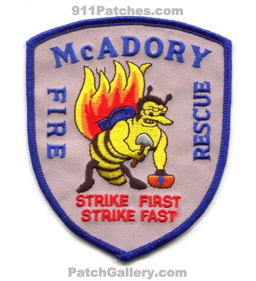 McAdory Fire Rescue Department Patch (Alabama)
Scan By: PatchGallery.com
Keywords: dept. strike first fast