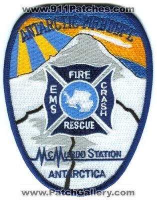 McMurdo Station Antarctic Fire Department Crash Fire Rescue Patch (Antarctica)
Scan By: PatchGallery.com
Keywords: dept. cfr arff ems