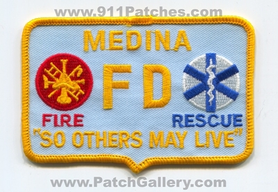 Medina Fire Rescue Department Patch (North Dakota)
Scan By: PatchGallery.com
Keywords: dept. fd so others may live