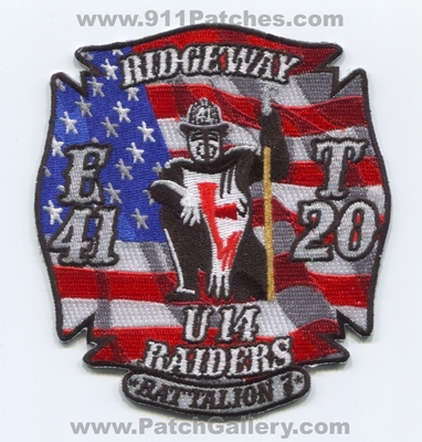 Memphis Fire Department Engine 41 Truck 20 Unit 14 Battalion 7 Patch (Tennessee)
Scan By: PatchGallery.com
Keywords: Dept. MFD M.F.D. E41 T20 U14 B7 Chief Company Co. Station Ridgeway Raiders