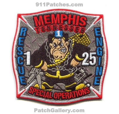Memphis Fire Department Engine 25 Rescue 1 Patch (Tennessee)
Scan By: PatchGallery.com
[b]Patch Made By: 911Patches.com[/b]
Keywords: dept. mfd company co. station special operations