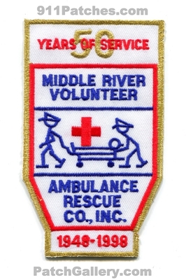 Middle River Volunteer Ambulance Rescue Company Inc 50 Years of Service EMS Patch (Maryland)
Scan By: PatchGallery.com
Keywords: vol. co. inc. 1948-1998 emt paramedic