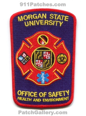Morgan State University Office of Safety Health and Environment Patch (Maryland)
Scan By: PatchGallery.com
[b]Patch Made By: 911Patches.com[/b]
Keywords: oshe fire department dept. ems