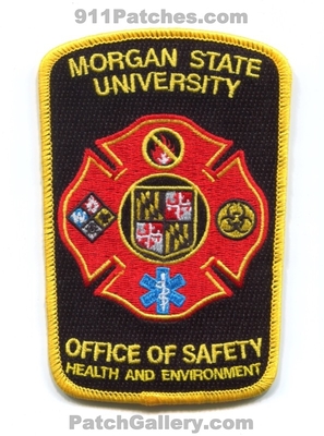 Morgan State University Office of Safety Health and Environment Patch (Maryland)
Scan By: PatchGallery.com
[b]Patch Made By: 911Patches.com[/b]
Keywords: oshe fire department dept. ems
