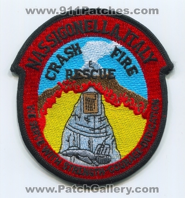 Naval Air Station NAS Sigonella Crash Fire Rescue CFR Department USN Navy Military Patch (Italy)
Scan By: PatchGallery.com
Keywords: N.A.S. C.F.R. U.S.N. ARFF A.R.F.F. Aircraft Airport Rescue Firefighter Firefighting nassigonella
