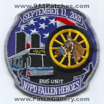 New York City Police Department NYPD Bus Unit September 11 2001 Fallen Heroes Patch (New York)
Scan By: PatchGallery.com
Keywords: of dept. n.y.p.d.