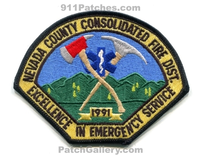 Nevada County Consolidated Fire District Patch (California)
Scan By: PatchGallery.com
Keywords: co. dist. department dept. excellence in emergency service 1991