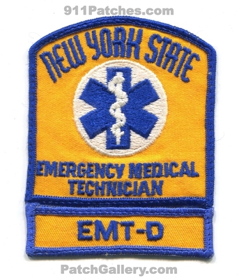 New York State Emergency Medical Technician EMT-D Patch (New York)
Scan By: PatchGallery.com
Keywords: certified licensed registered services ems ambulance