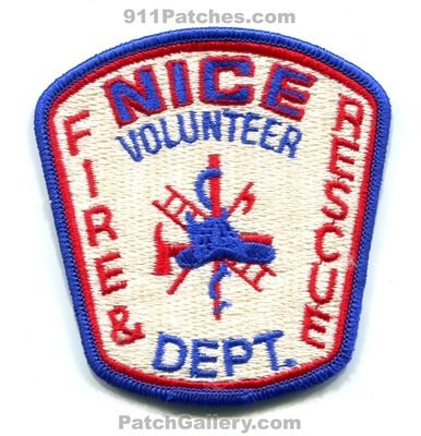 Nice Volunteer Fire Rescue Department Patch (California)
Scan By: PatchGallery.com
Keywords: vol. and & dept.